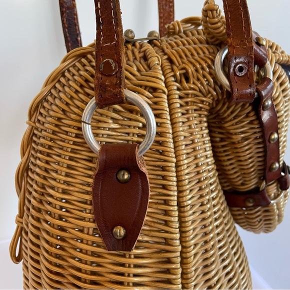 Vintage 70’s Marcus Brothers Wicker Horse Head Handbag Purse - Picture 9 of 11